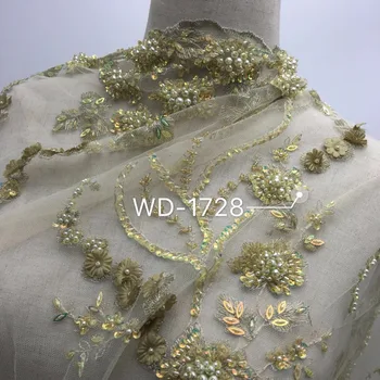 

2018 Latest design African French net Lace Fabric with sequins beads,High Quality African champagne sequins Lace Fabric