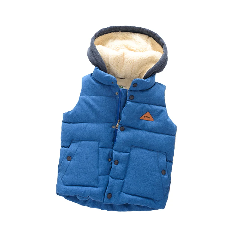 Новые жилеты для мальчиков с капюшоном и защитой от ветра, Осень-зима, детский жилет, теплое плотное флисовое пальто для малышей, верхняя одежда для младенцев - Цвет: Синий