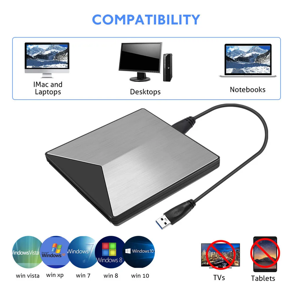 USB 3,0 портативный CD DVD/-RW привод тонкий DVD/CD rom записывающее устройство для MacBook Pro ноутбук Настольный ПК Win 7/8. 1/10 Linux