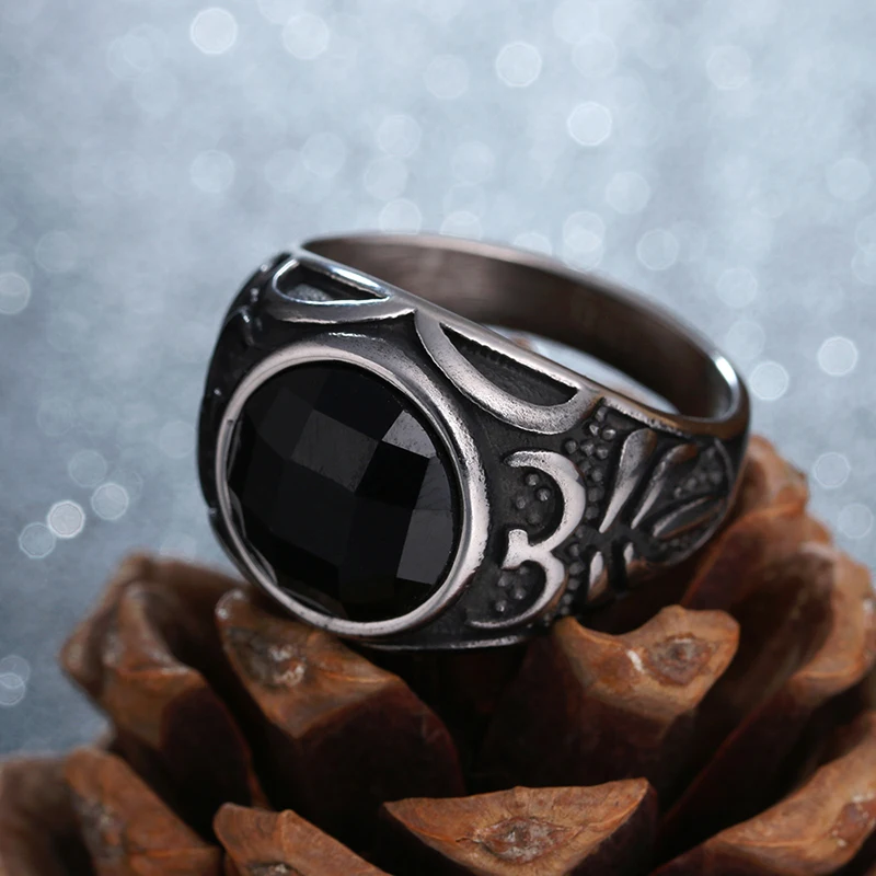 

Fashion Black Stone Ring Stainless Steel Cubic Zircon Wedding Rings for Men Woman Jewelry