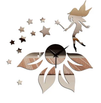 New Fashion Wall Watch Kids Bedroom Acrylic Flower Fairy Decor Mirror Stickers Ecol Decration Sticker Free Shipping | Дом и сад