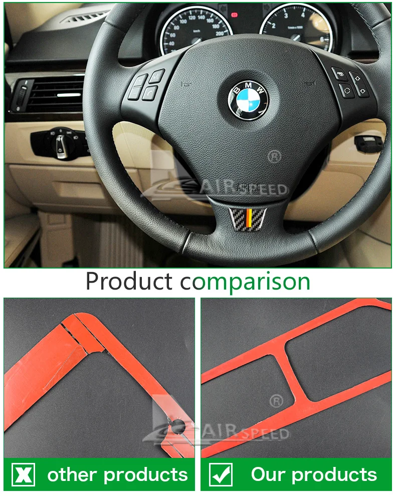  for BMW E90 E92 3 Series Interior Carbon Fiber Car Steering Wheel Stickers M Sport 2005-2012 Accessories Car Styling  (7)