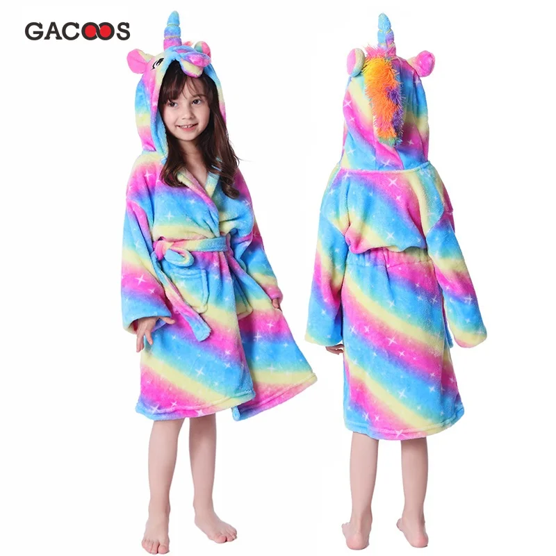 Kuguurumi/детские купальные халаты с капюшоном в виде единорога; детский банный халат с радугой; Пижама с изображением животного для мальчиков и девочек; пижамы для детей; фланелевая одежда для сна