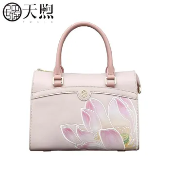 

Pmsix 2020 New Women Genuine Leather bags Cowhide handbags Fashion embroidered tote bag Luxury women handbags leather bag