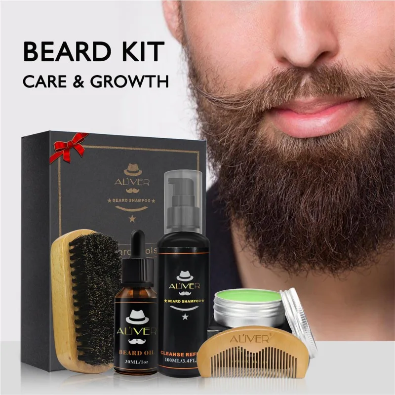 Preise ALIVER Männer Schnurrbart Creme Bart Öl Shampoo Kit Set Mit Schnurrbart Kamm Pinsel Lagerung Tasche Für Gentleman Neue Ankunft