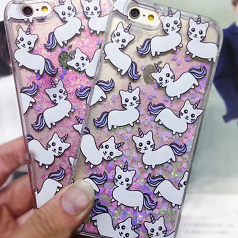 Единорог Кошка Жидкий Блеск Телефон Дело Чехол Для iphone 5/5c/6/6/6 Плюс Samsung Galaxy S5/S6/S6