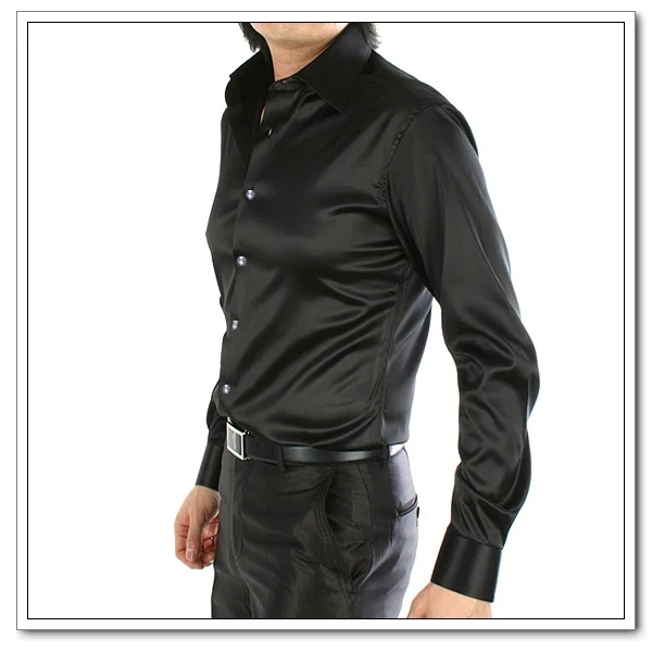 Модные мужские рубашки из искусственного шелка глянцевое свадебное платье Плюс Размер Мужская Рубашка Тонкий деловой повседневный мужской выбор choose - Цвет: black