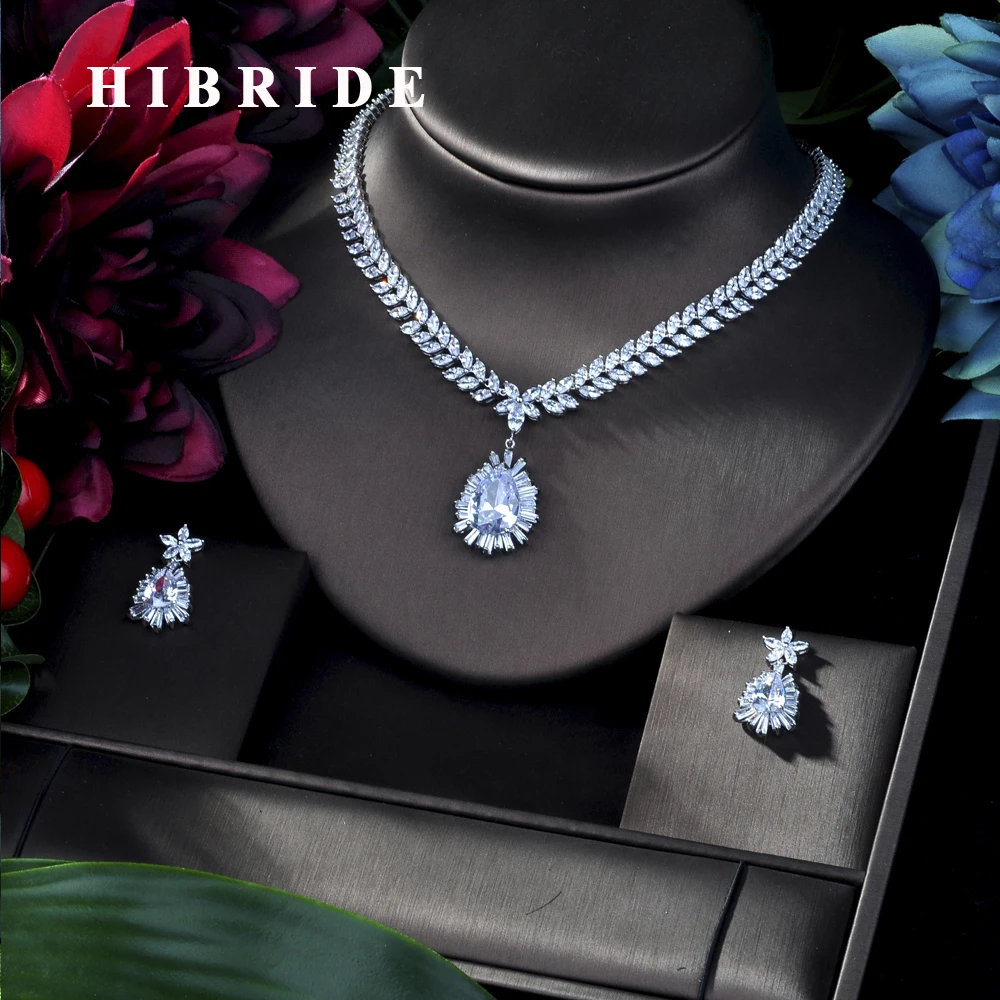 

HIBRIDE luxury 4pcs Bridal Jewelry Sets For Women Party, Luxury Dubai Nigeria CZ Crystal Wedding Bridal Jewelry Sets N-646