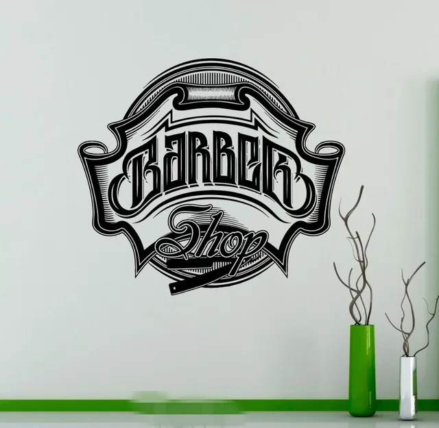 Penteados Sal u00e3o de cabeleireiro Barbearia Emblema Logotipo Decalque de Vinil Adesivo de Parede Armario Ikea Pax Esquina ~ Penteados Sal u00e3o de cabeleireiro Barbearia Emblema Logotipo Decalque de Vinil Adesivo de Parede