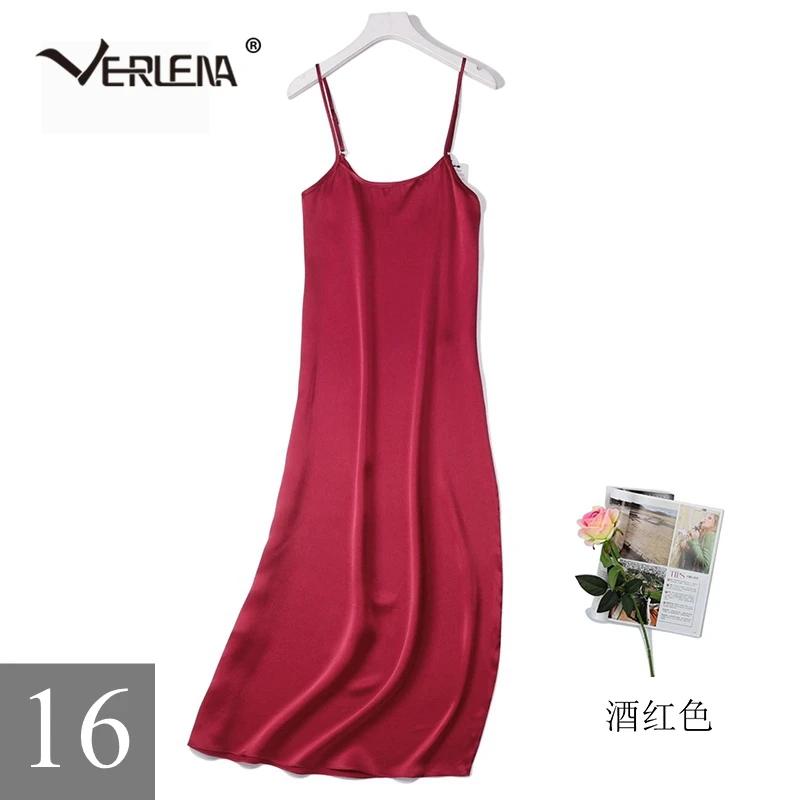 Verlena повседневное однотонное Элегантное летнее платье из натурального шелка для женщин элегантный квадратный вырез нормкор Strappy прямое длинное платье - Цвет: Бургундия