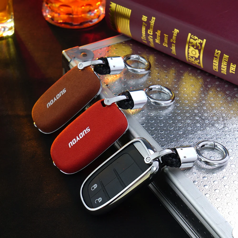 

Genuine Leather Car Key Cover Key Case for Jeep Grand Cherokee Renegade 2017 2017 Chrysler 300C Fiat Freemont Auto accessories