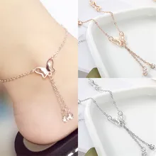 Tobilleras con colgantes de mariposa S078, pulsera de pierna hecha a mano para Yoga, joyería de Color plata y oro rosa