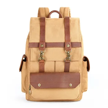 

Vintage Genuine Leather Canvas Computer Bags Men's Casual High Capacity Wear Resistant Travel Backpacks