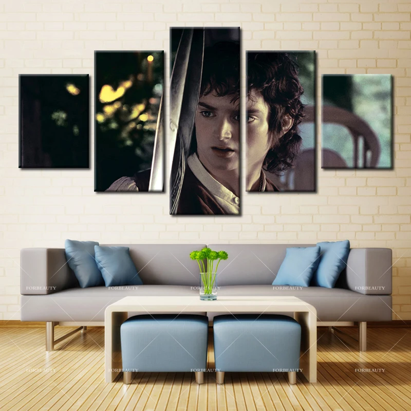 5 panel Modern Home Art Wall HD Picture Canvas printings Living Room Decoration Theme Curly Hair Handsome Men Swords | Дом и сад