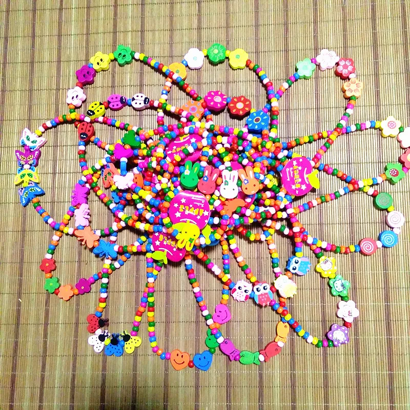 

6set/lot Style Mix Color Wooden Necklace And Bracelet Set Sweet 3--6 Years Old Girl's Gifts Cartoon Flower Children Jewelry