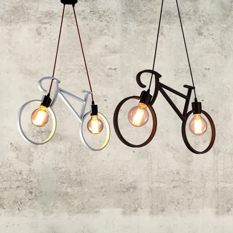 

2016 Novelty Art Deco Painted White / Black Metal Bicycle Led Pendant Light Study Room Restaurant W62cm Hanging Light