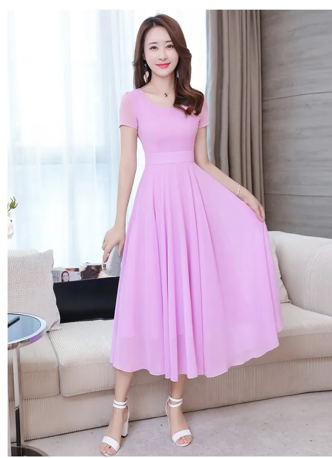 Г. Лидер продаж, модные летние дизайнерские мягкие шифоновые платья для девочек Фиолетовое Женское повседневное тонкое элегантное красивое розовое платье Большой размер# A86