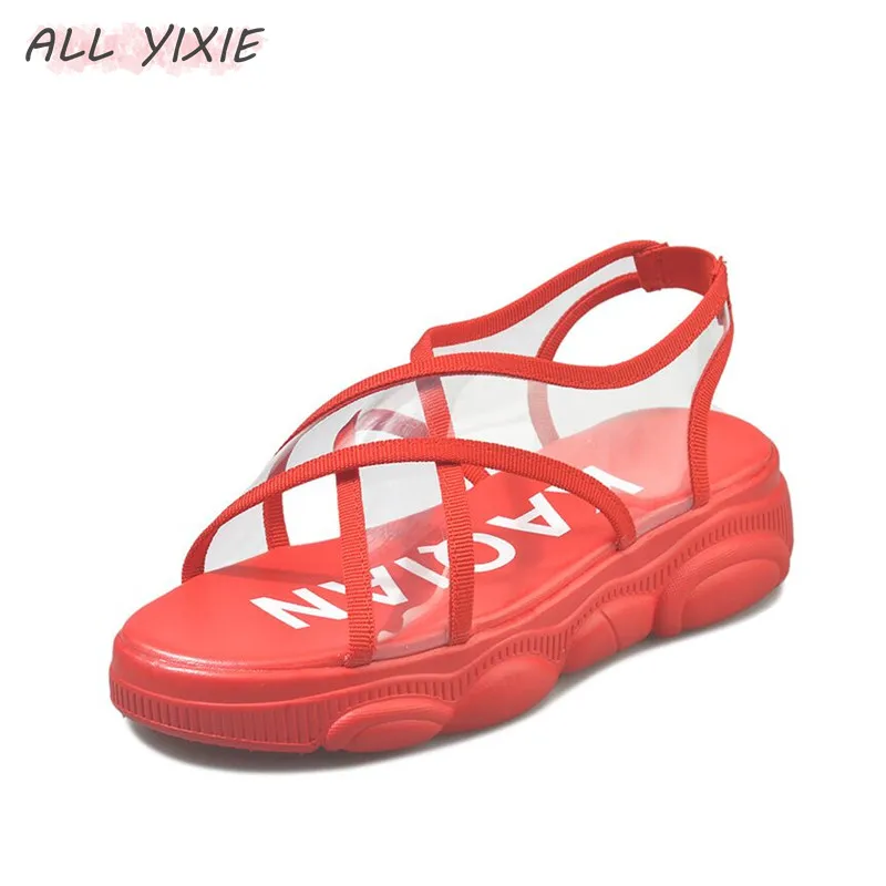 Все YIXIE2019; сезон лето; Новинка; модная женская обувь; прозрачные сандалии с перекрещивающимися ремешками; женские повседневные спортивные пляжные сандалии