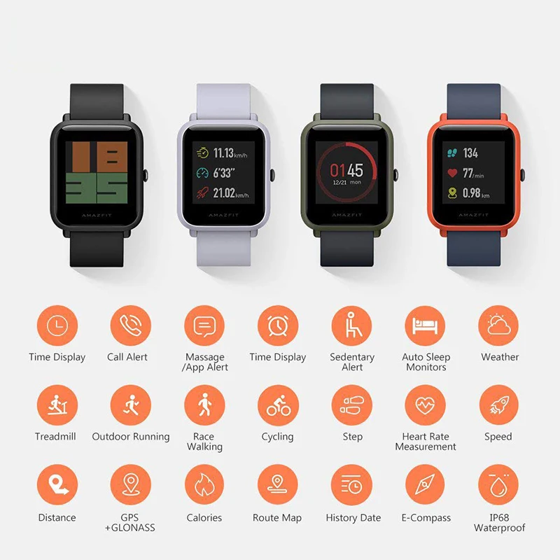 Смарт часы Amazfit Bip 45 дней в режиме ожидания Huami Mifit GPS спортивные напоминания о