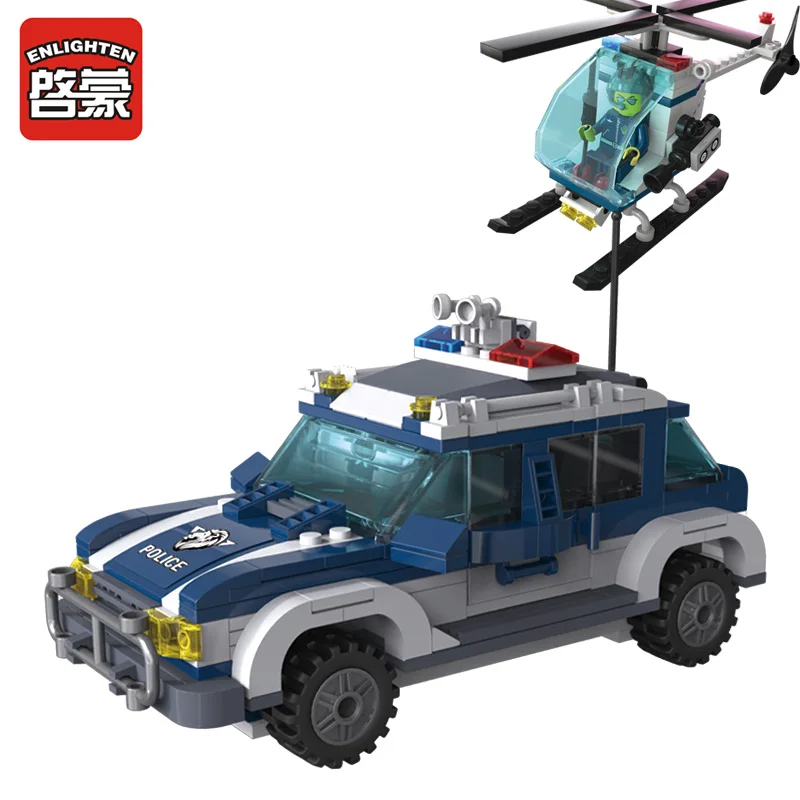 

Enlighten 397Pcs Building Blocks City Police Series Helicopter Highway Pursuit Toy Bricks 3D Construction Toys for Children