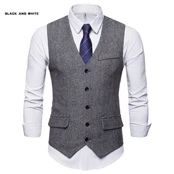 

Quality Men Vest Winter Woolen Fashion Vest Men Formal Dress Suit Vest Slim Fit Waistcoat EU Size