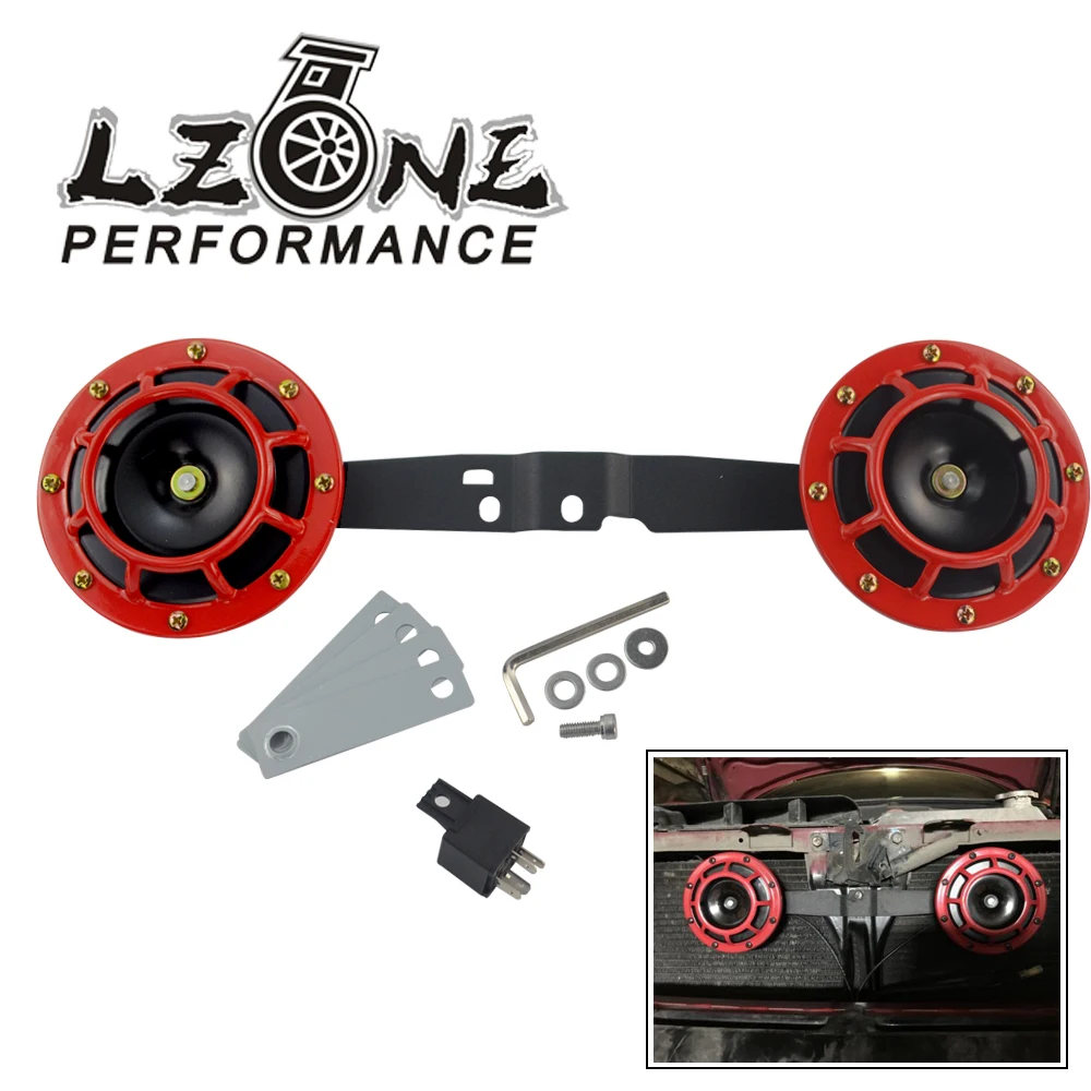 

LZONE - 2pcs 12v 115DB Super Loud Compact Electric Blast Tone Air Horn Kit With HORN BRACKET For DUAL HORNS JR-DHB02+LB31