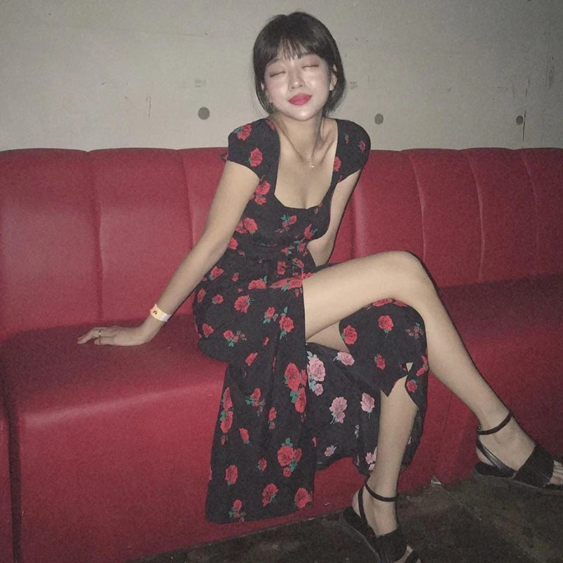 

2 Pieces Set Long Dress Big Flower Print Slim Fit Side Slit Sexy Dress Petite Robe Longue Vestido Largo Vestiti Lunga