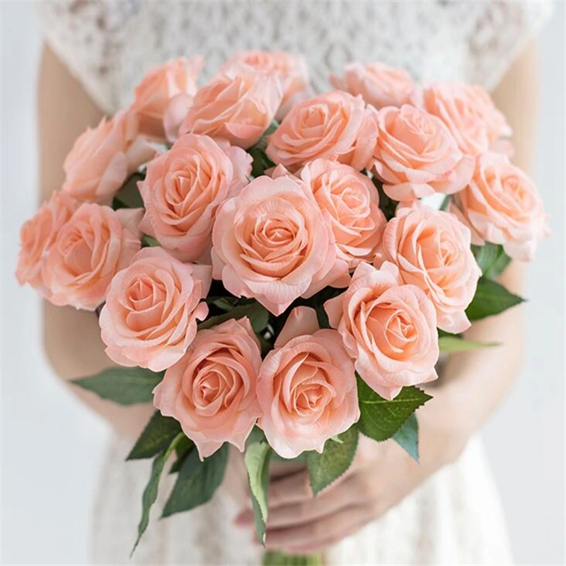 

10pcs/Lot Silk Rose Artificial Flowers Real Touch Rose Fake Flowers for diy New Year Home Wedding Decoration Party Birthday Gift