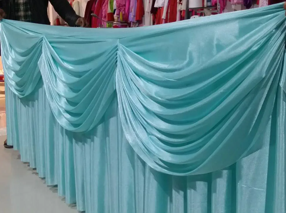 3 meters long ice silk fabric table skirt with swag backdrop for tablecloth table cover wedding stage skirting decoration