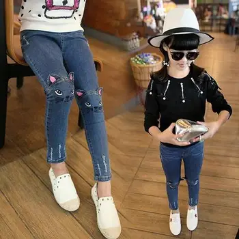 

Cute Cartoon Pattern Kids Pants Denim Winter Autumn Lovely Cat Quality Children Pants Casual Trouses Baby Girls Girls Leggings