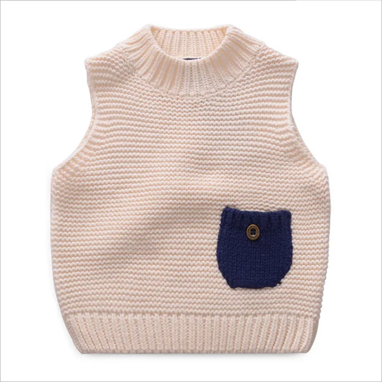 Fanfiluca Boy Winter Tops Half Turtleneck Coarse Needle Pure Cotton Waistcoat Baby Girl Sweater Pocket Sleeveless Vest Outerwear7