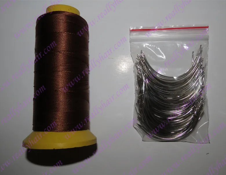 

Free shipping 90mm long C weaving needles 144PCS Curved needles+ 1 roll Brown high strength Polyester thread for weft
