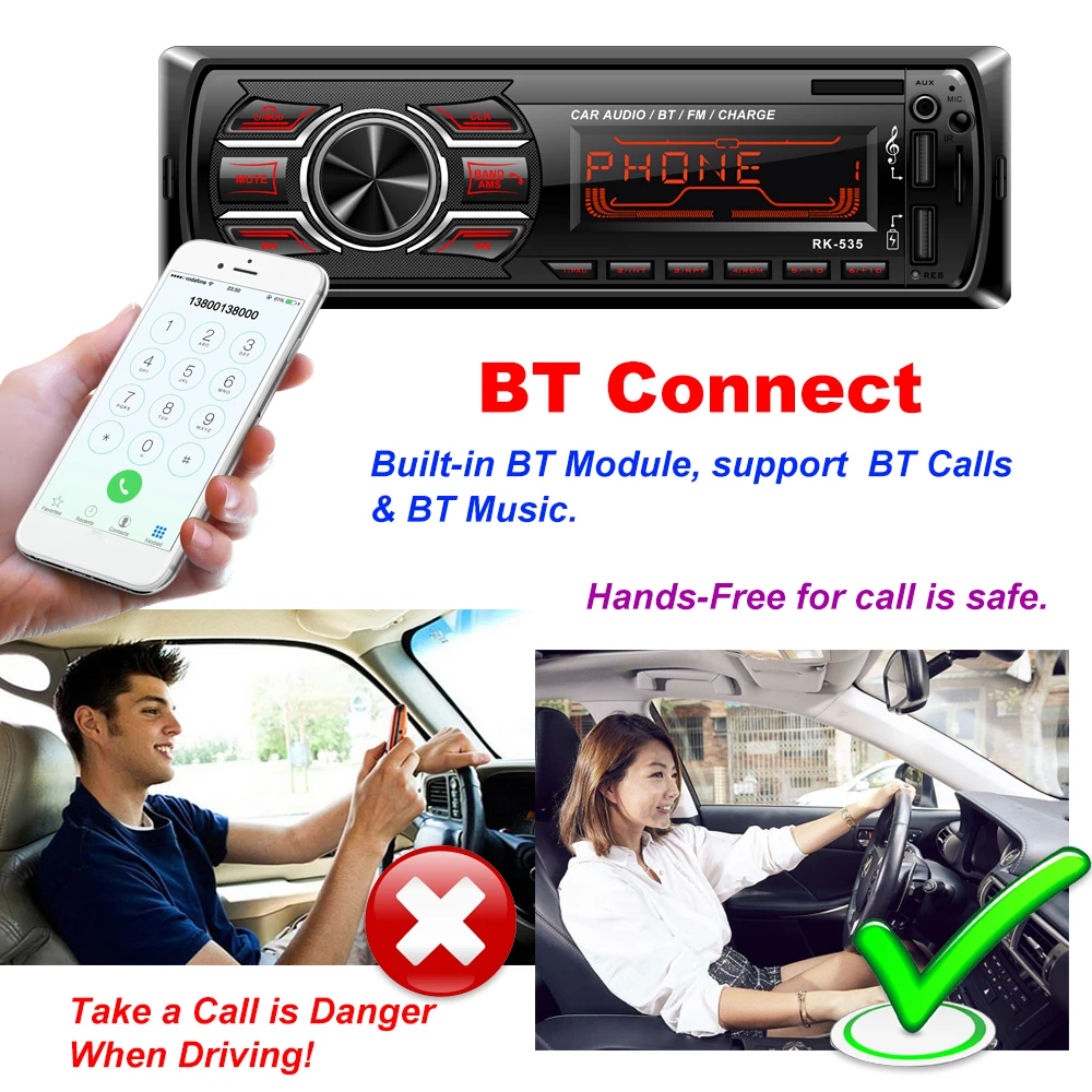 Car 2 In1 MP3 Wireless BT Player with Steering Wheel Remote Control and Color Light Button Dual USB Fast Charge