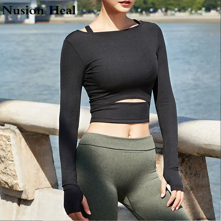 Women s font b Fitness b font Yoga Shirts Top Full Sleeve Top Shirts Back Sweatshirt