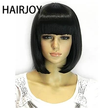 HAIRJOY Straight Black Synthetic Wigs Full Bangs For Women Medium Length Hair Bob Wig Heat Resistant Bobo Hairstyle Cosplay Wigs цена HAIRJOY Straight Black Synthetic Wigs Full Bangs For Women Medium Length Hair Bob Wig Heat Resistant Bobo Hairstyle Cosplay Wigs цены онлайн