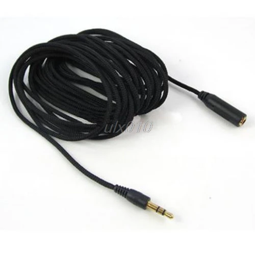 

16Ft 5M 3.5mm Male to Female Audio Extension Cloth Stereo Earphone Cable Black July1 Whosale&DropShip
