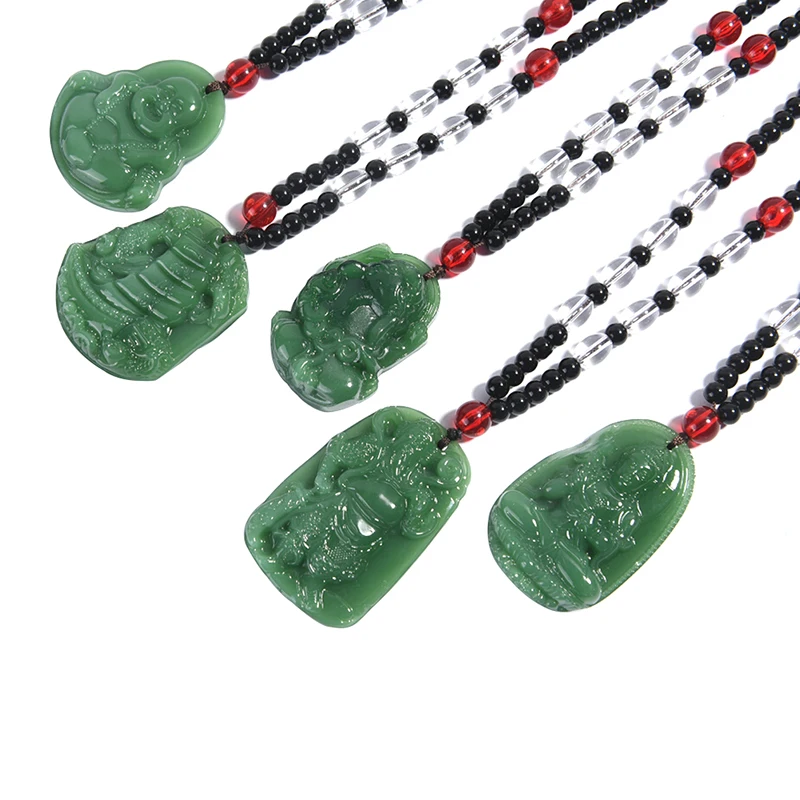 Natural Stone Green Jade Pendant Necklace Hand Carved Lucky Amulet Necklace Jewelry Gift