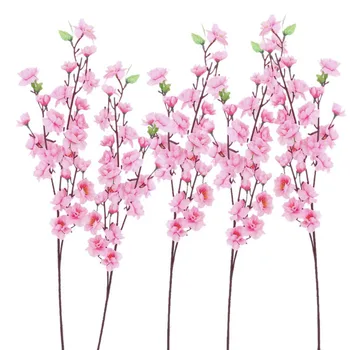 

6pcs Peach Artificial Cherry Spring Plum Peach Blossom Branch Silk Flower Tree For Wedding Party Decors