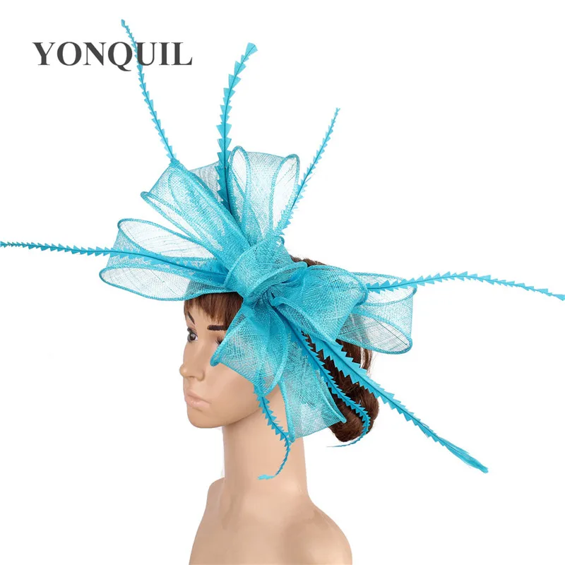 Розовый sinamay millinery Коктейльная шляпа основа Чародейка головные уборы вечерние для торжественных случаев Свадебные перьевые аксессуары Высокое качество MYQ035 - Цвет: Небесно-голубой