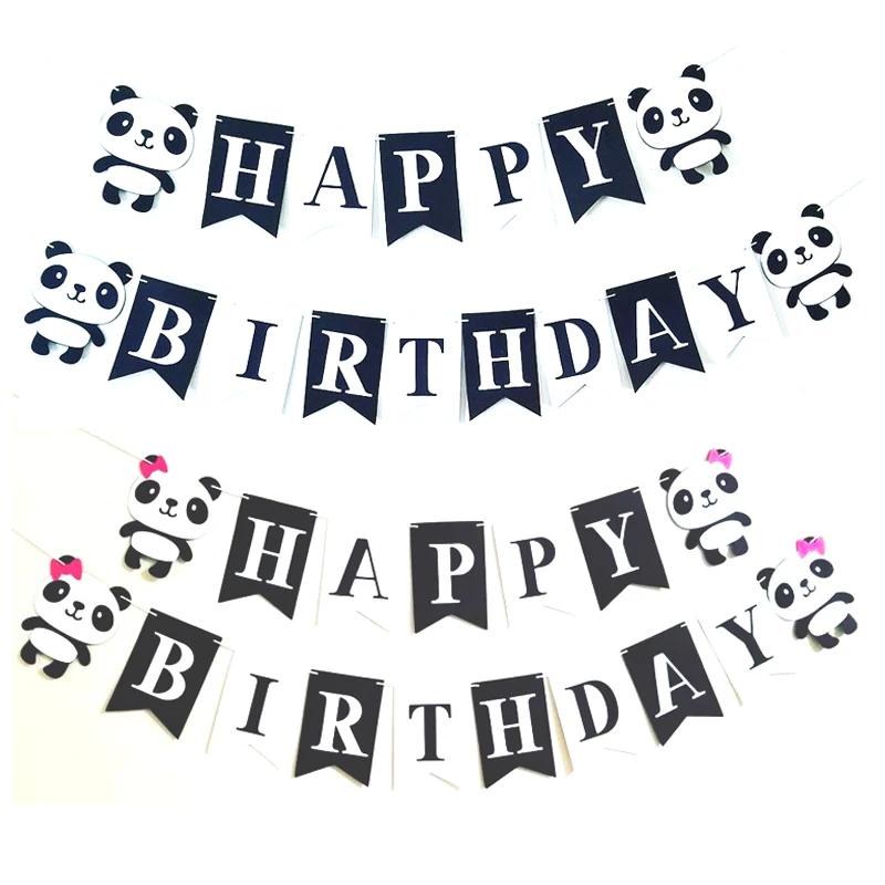 

Cartoon Panda Happy Birthday Felt Banner Bunting Garland for Kids boy girl Birthday party baby shower supplies Children favor