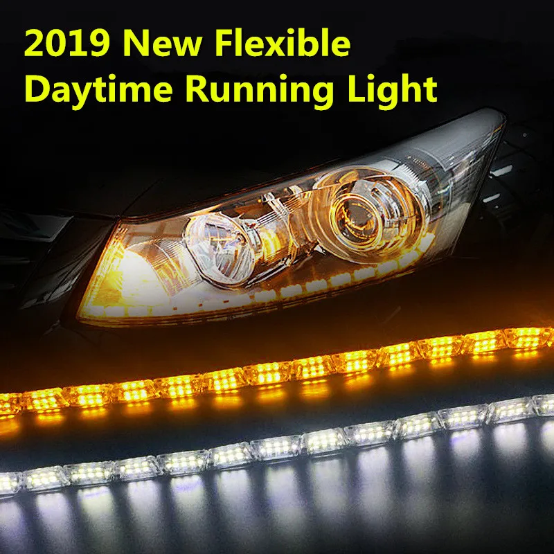 

OKEEN 2019 New Car LED Daytime Running Light Flexible DRL White Amber Turn Signal Switchback Waterproof Angle Eyes for Headlight