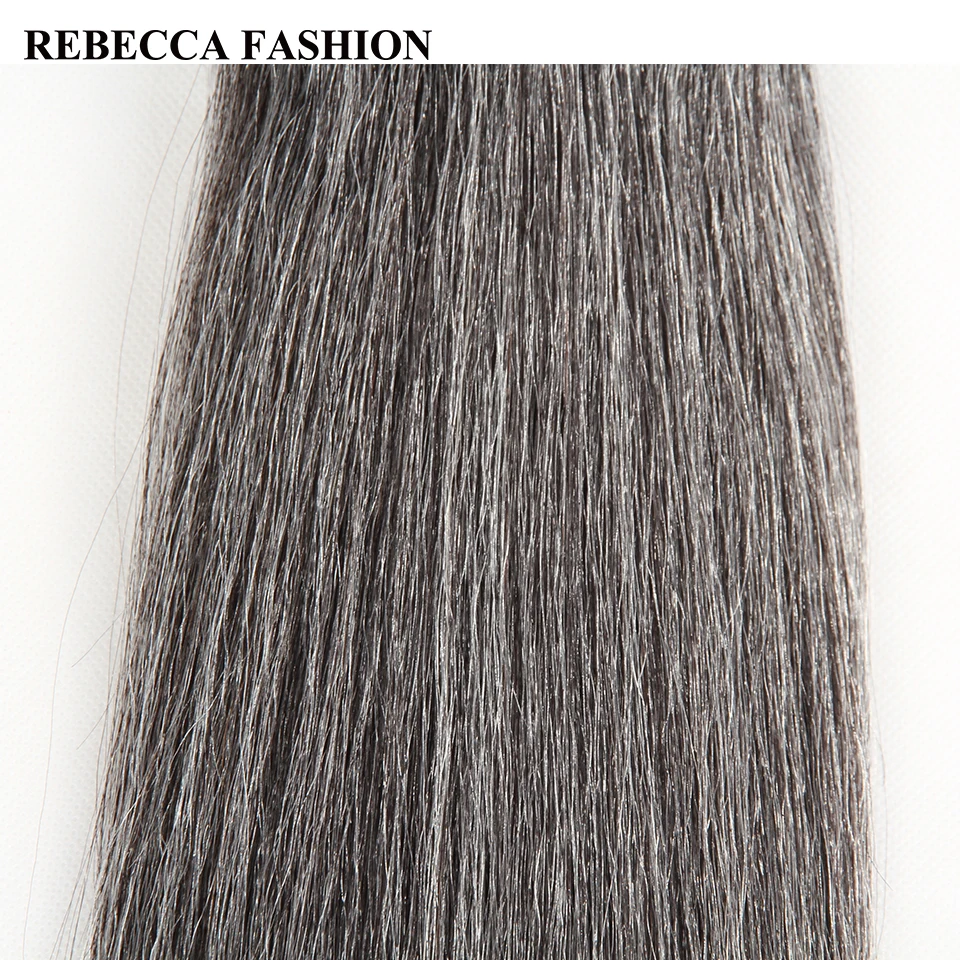 Rebecca Remy Brazilian Yaki Straight Human Hair Weave 1 bundle 10-14 Inch Black Grey Silver Colored Salon Hair Extensions 113g