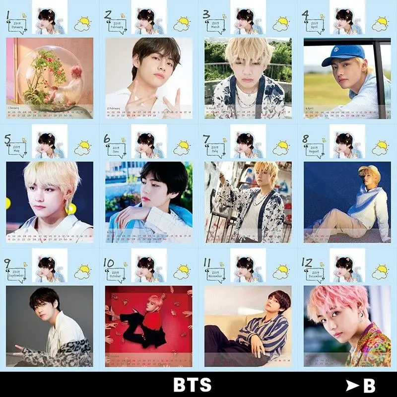 

PCMOS KPOP BTS Bangtan Boys Mini Desk Calendar Album V Jung Kook 2019 New Calendar Card Books Fans Gift BTS Photo Card 2019 New