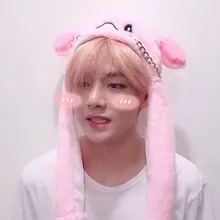 Новая kpop Bangtan шапка с кроликом встряхните ушами кролика животных утолщенные теплые шапки Детская зимняя вязаная шапочка с животными Милая шапка