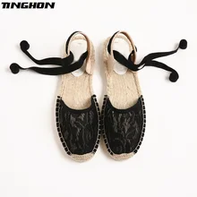 Летние женские эспадрильи; Босоножки на платформе с ремешком на лодыжке; женские сандалии на плоской подошве со шнуровкой; цвет черный, белый