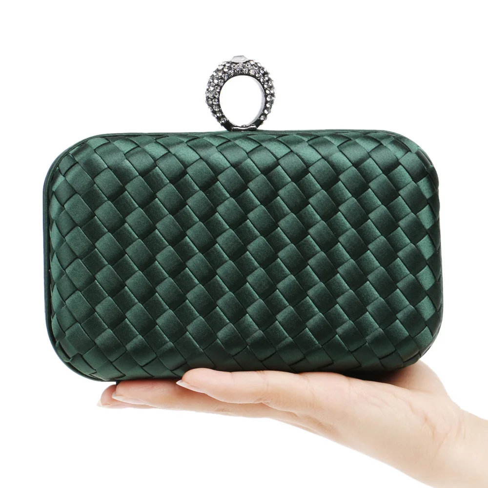 

Elegant Ladies Evening Clutch Bag with Chain Cross Weave Knit Shoulder Bag Women's Handbags Purse Wallet for Wedding Green Color