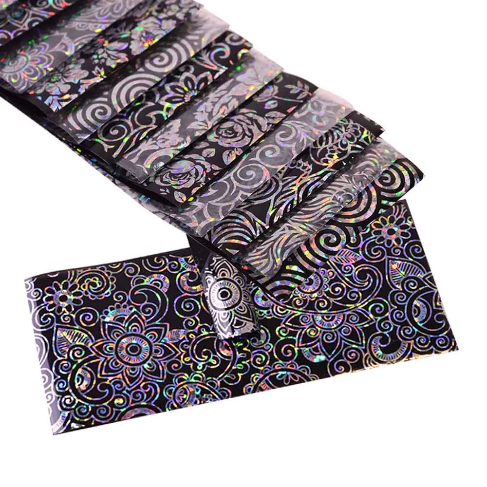 

100x4cm Transparent/Black Holographic Nail Foils Laser Rose Flower Designs Nail Art Transfer Sticker Paper Decals BEXK098-109