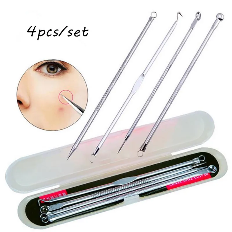 

4pcs/set Women Stainless Steel Gold Sliver Acne Needle Blackhead Remover Facial Pore Cleaner Blemish Skin Care Tool 40#713