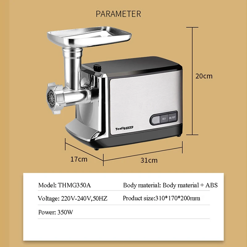 Электрическая мясорубка 220 В 50 Гц, бытовая шлифовальная машина для чеснока/перца, стальная Мясорубка THMGF350A