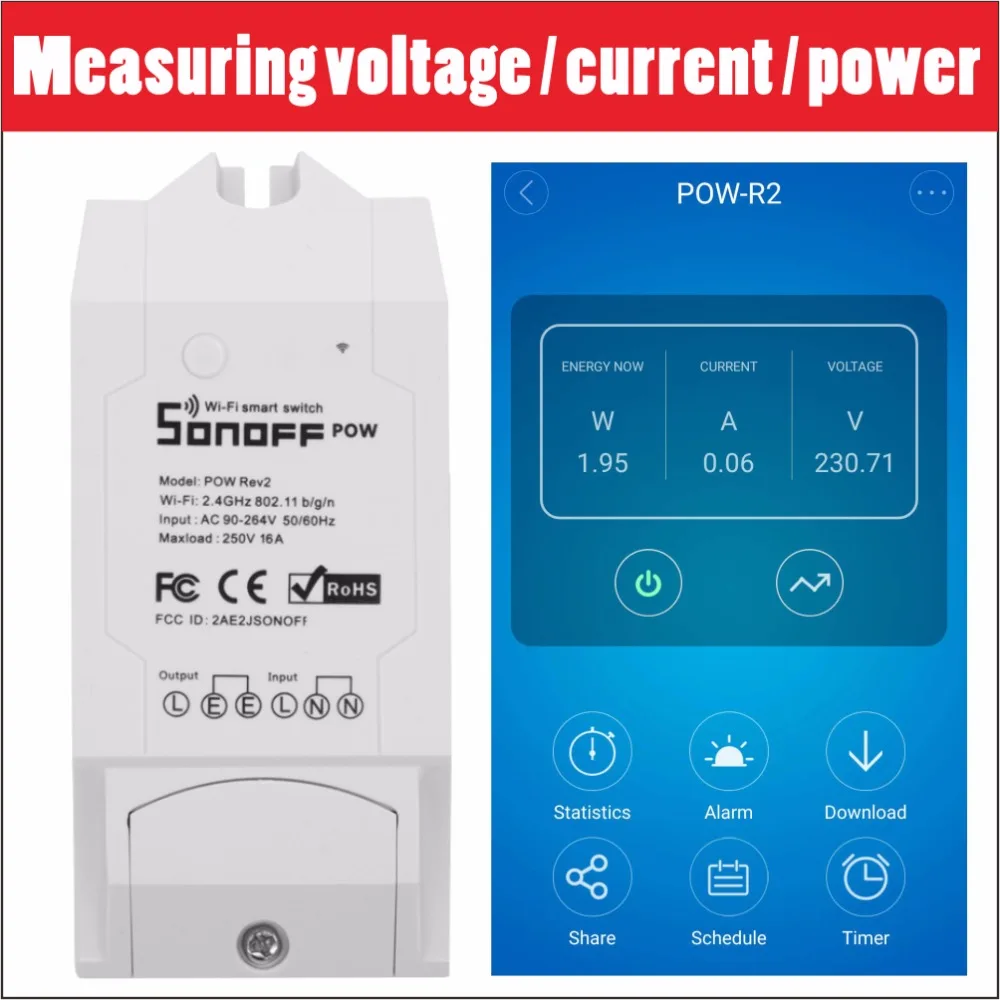 Sonoff Pow R2 16A Wifi умный переключатель монитор энергопотребление умный дом измерительные переключатели управление через приложение работает с Alexa 3500 Вт|Модули для систем умного дома| | АлиЭкспресс